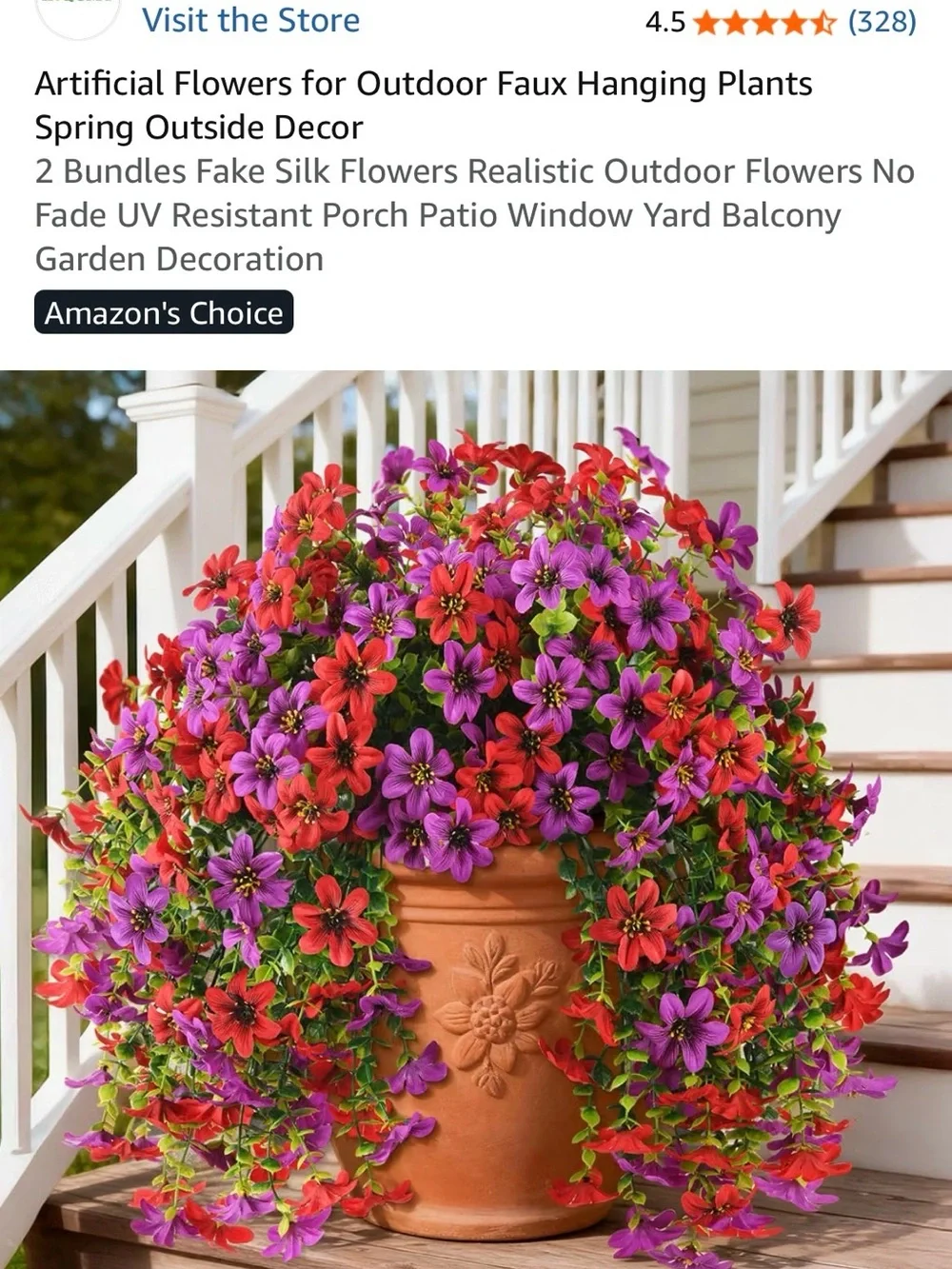 Artificial Flowers for Outdoor Faux Hanging Plants Spring Outside Decor (2sets)